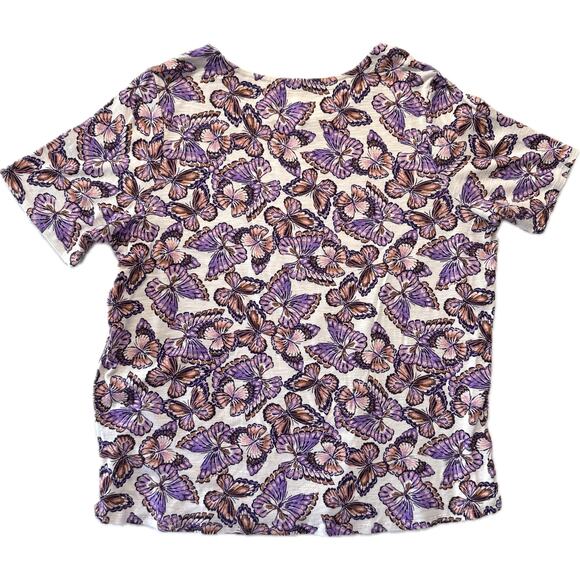 J.Jill Pima Slub Scoop Neck Side Slit Tee Women's Sz XL Purple Pink Butterflies - Picture 3 of 12